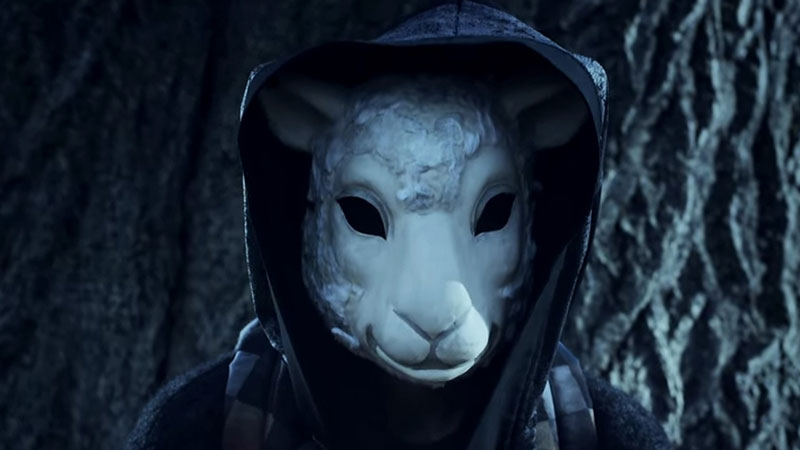 A shady figure in a hoody wearing a sheep mask from 'Orphan Black' on BBC America