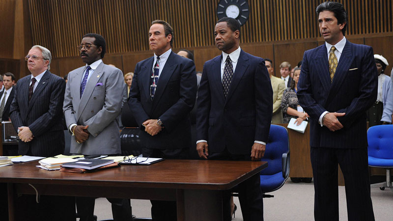 The 'Dream Team' from 'American Crime Story' on FX all standing together in a court room