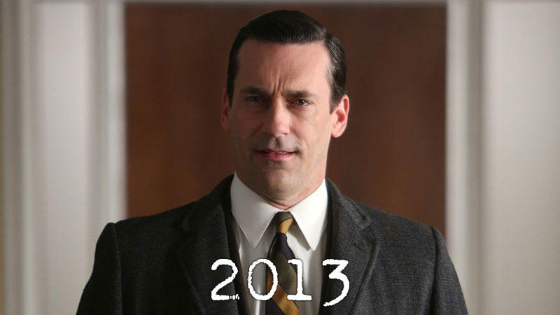 Best of TV List 2013 with an actor from 'Mad Men' on AMC looking towards the viewer incredulously