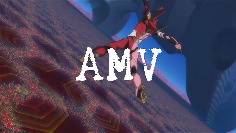 Anime Music Videos with a mecha unit from 'Neon Genesis Evangelion' jumping off a cliff