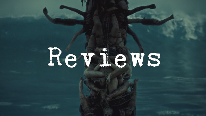 Reviews with a pillar of body parts from 'Hannibal' on NBC in front of an approaching wave of water