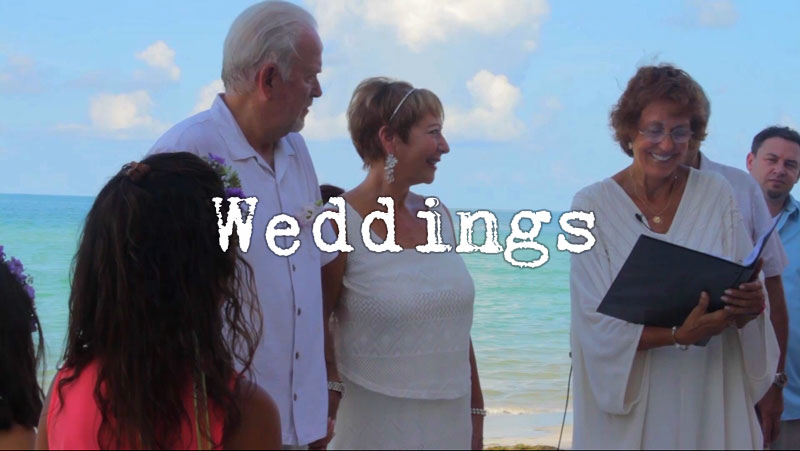 A happy couple getting married on the beach