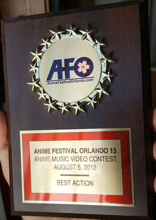 Anime Festival Orlando 'Best Action' award plaque for '007: XIII' in 2012