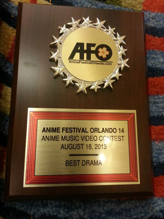 Anime Festival Orlando 'Best Drama' award plaque for 'God of a New World' in 2013