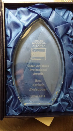 Anime Weekend Atlanta 'Best Artistic Endeavor' award trophy from Video Art Track in 2014