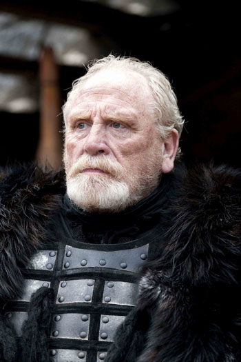 Commander Mormont from 'Game of Thrones' in a black fur coat