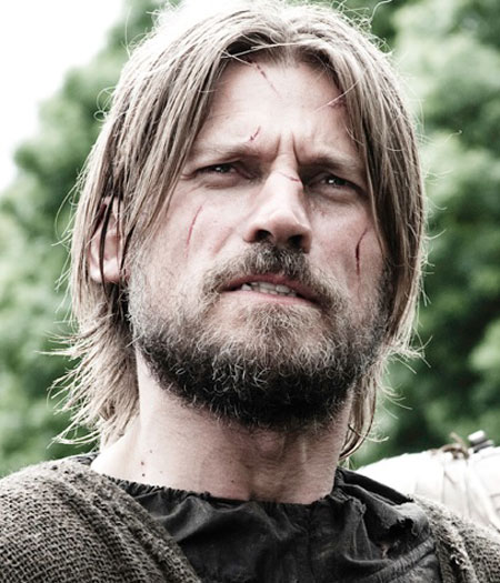 Jaime Lannister from 'Game of Thrones' with a beard looking upset