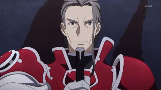 Heathcliff from 'Sword Art Online' in a red suit of armor